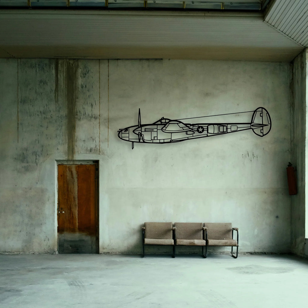 P 38L Lightning 1945 Classic Aircraft Silhouette Metal Wall Art - Tinvibe