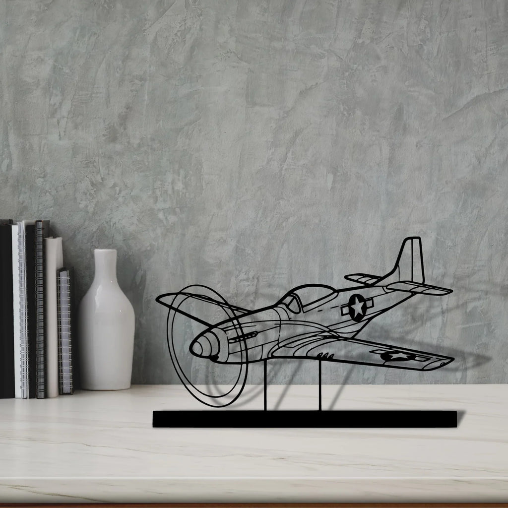 p-51d-mustang Silhouette Metal Art Stand - Tinvibe